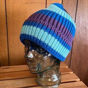 Two-tone Blue & Purple Stripe Knit Hat